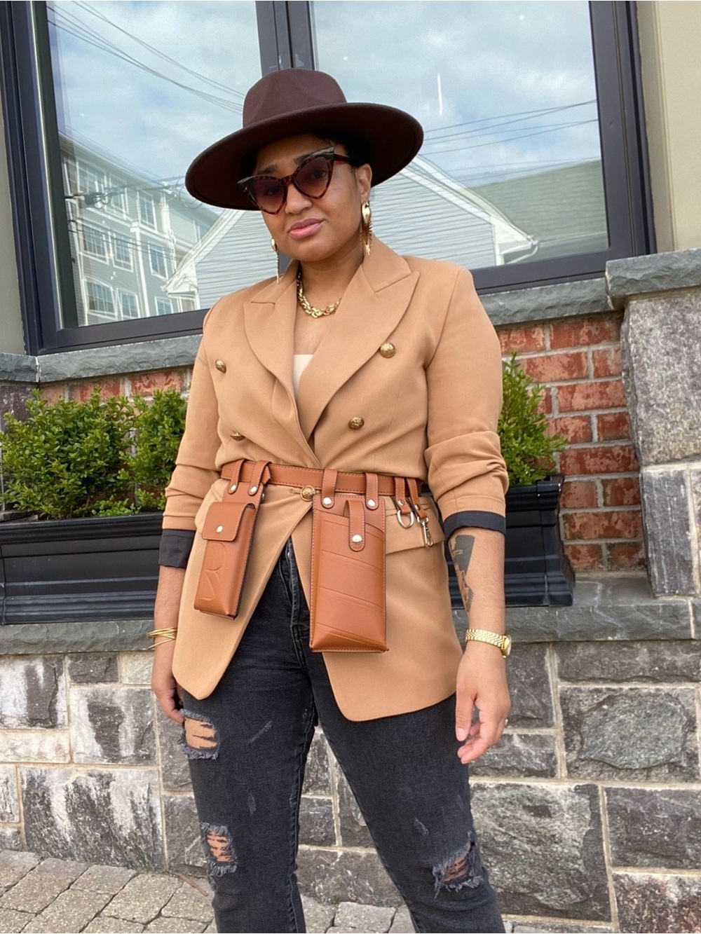 Tan Double-Breasted Women's Blazer
